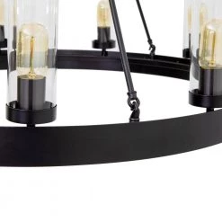 Deals 🥰 Oakley 9-Light Wagon Wheel in Matte Black Chandelier with Glass Shades by Yosemite Home Decor 😍 -NICOR Sales Store black yosemite home decor chandeliers 12004197 1f 1000
