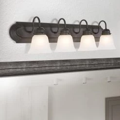Buy ❤️ 4-Light Dark Brown Frame Incandescent Bathroom Vanity with Alabaster Shades by Yosemite Home Decor 🔔 -NICOR Sales Store bronze copper yosemite home decor vanity lighting 4994 4db 31 1000