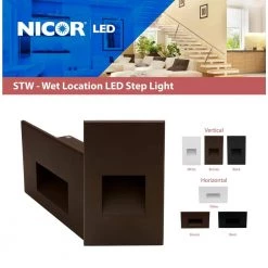 Outlet 🥰 STW Horizontal Wet Location Hardwired Bronze Integrated LED Step Light by NICOR 🔔 -NICOR Sales Store bronze horizontal nicor stair lights stw11203khbz c3 1000