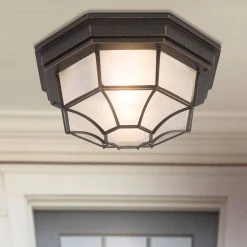 Outlet 👍 Serge Collection 1-Light Oil Rubbed Bronze Outdoor Flash Mount Lamp by Yosemite Home Decor 👍 -NICOR Sales Store bronze yosemite home decor outdoor flush mount lights 3902liorb 31 1000