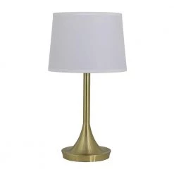 Best deal 🌟 Bryce 27 in. 1-Light Table Lamp in Brushed Gold with White Fabric Shade by Yosemite Home Decor 😍