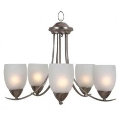 Best deal 🛒 Mirror Lake 5-Light Brushed Nickel Hanging Chandelier with White Etched Glass Shade by Yosemite Home Decor 🧨