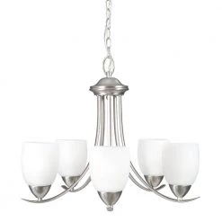 Best deal 🛒 Mirror Lake 5-Light Brushed Nickel Hanging Chandelier with White Etched Glass Shade by Yosemite Home Decor 🧨 -NICOR Sales Store brushed nickel yosemite home decor chandeliers 1261 5u bn c3 1000