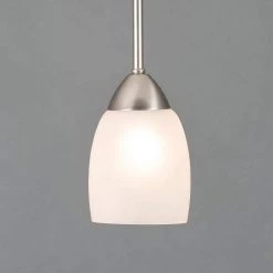 Deals ✔️ Mirror Lake 1-Light Brushed Nickel Mini Pendant with White Etched Glass Shade by Yosemite Home Decor 🥰