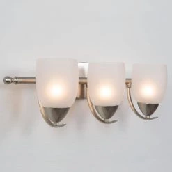 Flash Sale 😉 Mirror Lake 3-Light Brushed Nickel Bathroom Vanity Light with White Etched Glass Shade by Yosemite Home Decor 🎁 -NICOR Sales Store brushed nickel yosemite home decor vanity lighting 1261 3v bn 4f 1000
