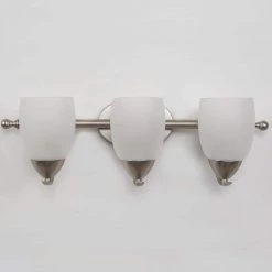 Flash Sale 😉 Mirror Lake 3-Light Brushed Nickel Bathroom Vanity Light with White Etched Glass Shade by Yosemite Home Decor 🎁