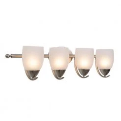 Deals 🎁 Mirror Lake 4-Light Brushed Nickel Bathroom Vanity Light with White Etched Glass Shade by Yosemite Home Decor 👏 -NICOR Sales Store brushed nickel yosemite home decor vanity lighting 1261 4v bn 4f 1000