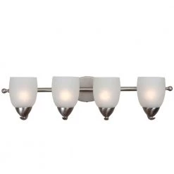 Deals 🎁 Mirror Lake 4-Light Brushed Nickel Bathroom Vanity Light with White Etched Glass Shade by Yosemite Home Decor 👏