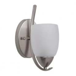 Budget 👍 Mirror Lake 1-Light Brushed Nickel Sconce with White Etched Glass Shade by Yosemite Home Decor 🔔 -NICOR Sales Store brushed nickel yosemite home decor wall sconces 1261 1ws bn c3 1000