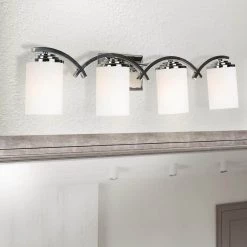 New ✨ Vanity Lighting Family 4-Light Chrome Bathroom Vanity Light with White Glass Shade by Yosemite Home Decor 💯 -NICOR Sales Store chrome yosemite home decor vanity lighting 4090 4v ch 31 1000