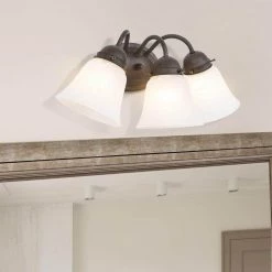 Promo 👏 Vanity Lighting Series 3-Light Dark Brown Frame Bathroom Vanity Light with White Marble Glass Shade by Yosemite Home Decor 🥰 -NICOR Sales Store dark brown yosemite home decor vanity lighting jh053 3db 31 1000