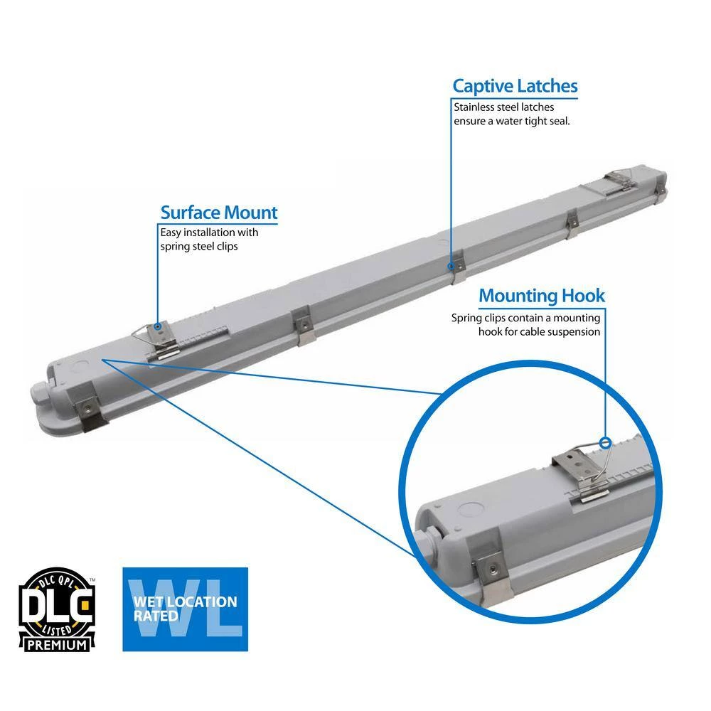 Outlet ๐ VT3(v2) 4 ft. 350-Watt Equivalent Integrated LED Light Grey Vaportite High Output Strip Light Fixture, 5000K by NICOR ๐งจ 4 Outlet ๐ VT3(v2) 4 ft. 350-Watt Equivalent Integrated LED Light Grey Vaportite High Output Strip Light Fixture, 5000K by NICOR ๐งจ - Image 2