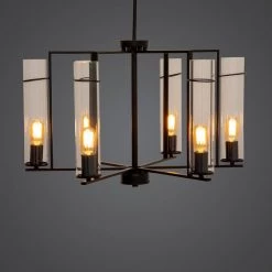 New 🧨 Prairie Oakley 6-Light in Matte Black Chandelier with Glass Shades by Yosemite Home Decor 💯 -NICOR Sales Store matte black yosemite home decor chandeliers 120033844 4f 1000