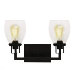Discount 🧨 Jordan 2-Light Matte Black Vanity Light with Clear Seeded Glass Shades by Yosemite Home Decor ⌛