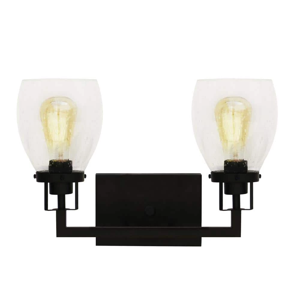 Discount ๐งจ Jordan 2-Light Matte Black Vanity Light with Clear Seeded Glass Shades by Yosemite Home Decor โ 3 Discount ๐งจ Jordan 2-Light Matte Black Vanity Light with Clear Seeded Glass Shades by Yosemite Home Decor โ