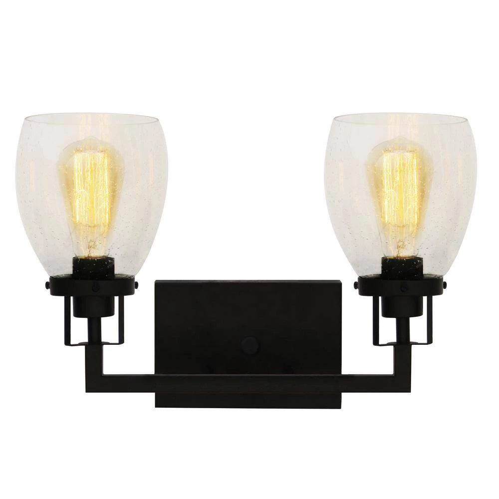 Discount ๐งจ Jordan 2-Light Matte Black Vanity Light with Clear Seeded Glass Shades by Yosemite Home Decor โ 4 Discount ๐งจ Jordan 2-Light Matte Black Vanity Light with Clear Seeded Glass Shades by Yosemite Home Decor โ - Image 2