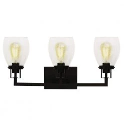 Top 10 ⌛ Jordan 25 in. 3-Lights Matte Black Vanity Light with Clear Seeded Glass Shades by Yosemite Home Decor 🎁