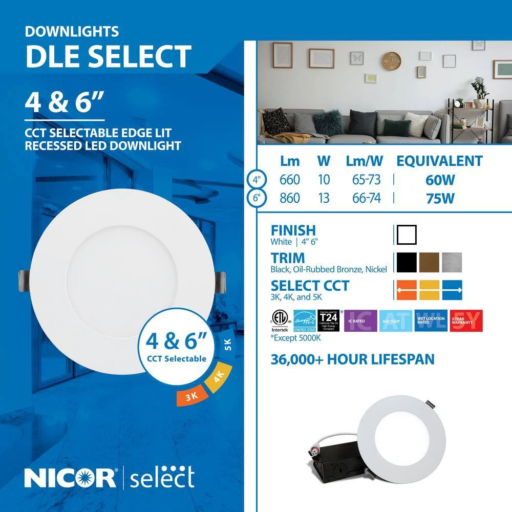 Hot Sale β DLE4 Selectable 4 in. Black Remodel LED Downlight Kit by NICOR π 11 Hot Sale β DLE4 Selectable 4 in. Black Remodel LED Downlight Kit by NICOR π - Image 9