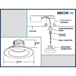 New 😍 D-Series 6 in. White 800 Lumen Integrated LED Recessed Trim Kit in 4000K by NICOR 🧨 -NICOR Sales Store nicor recessed lighting kits dlr56 3008 120 4k wh 44 1000