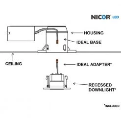 Outlet 🧨 DQR Series 2 in. 3000K Square Eyeball Remodel or New Construction Integrated LED Recessed Downlight Kit in Black by NICOR 😉 -NICOR Sales Store nicor recessed lighting kits dqr2 aa 10 120 3k bk 1f 1000