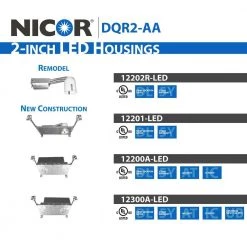 Outlet 🧨 DQR Series 2 in. 3000K Square Eyeball Remodel or New Construction Integrated LED Recessed Downlight Kit in Black by NICOR 😉 -NICOR Sales Store nicor recessed lighting kits dqr2 aa 10 120 3k bk 44 1000