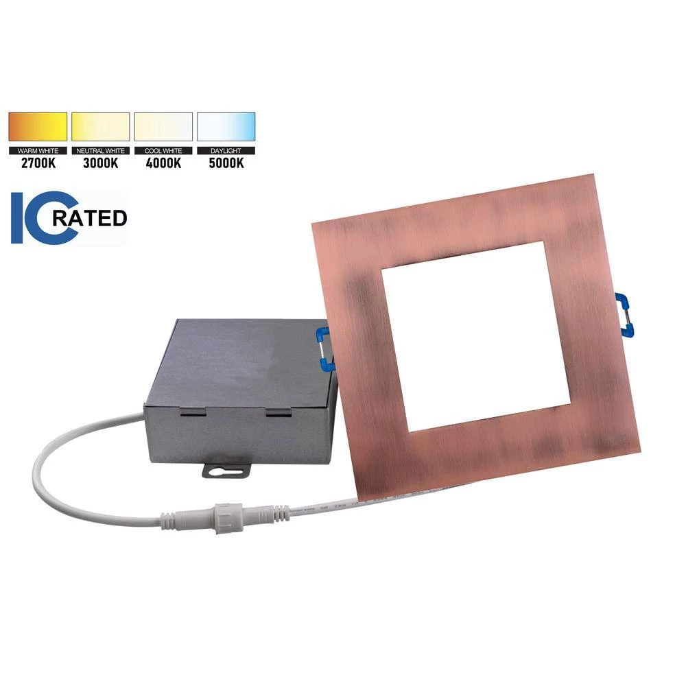 Cheapest ✨ DLE Series 4 in. Square 3000K Aged Copper Integrated LED Recessed Canless Downlight with Trim by NICOR ⭐ 4 Cheapest ✨ DLE Series 4 in. Square 3000K Aged Copper Integrated LED Recessed Canless Downlight with Trim by NICOR ⭐ - Image 2