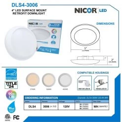 Best Sale 🌟 DLS 4 in. White Integrated LED Recessed Surface Mount Retrofit Trim in 3000K (12-Pack) by NICOR 🔔 -NICOR Sales Store nicor recessed lighting trims dls4 3006 120 3k wh 12pk d4 1000