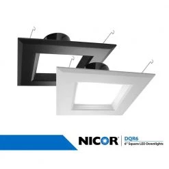 Best Sale 🛒 DQR6 Series 6 in. Black Integrated LED Square Recessed Retrofit Downlight Trim Kit, 3000K, 1280 Lumens by NICOR 🎉 -NICOR Sales Store nicor recessed lighting trims dqr6 10 120 3k bk bf 76 1000