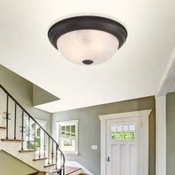 Best Pirce 👏 2-Light Oil-Rubbed Bronze Flush Mount with White Marble Glass Shade by Yosemite Home Decor ⌛ -NICOR Sales Store oil rubbed bronze yosemite home decor flush mount lights jk101 11orb 31 1000