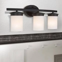 Outlet 💯 Columbia Rock 3-Light Oil Rubbed Bronze Bathroom Vanity Light with White Glass Shade by Yosemite Home Decor ⌛ -NICOR Sales Store oil rubbed bronze yosemite home decor vanity lighting 101 3v orb 31 1000
