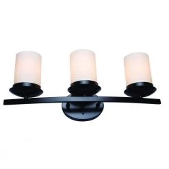 Outlet 💯 Columbia Rock 3-Light Oil Rubbed Bronze Bathroom Vanity Light with White Glass Shade by Yosemite Home Decor ⌛