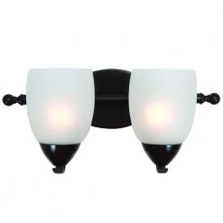 Best deal 🧨 Mirror Lake 2-Light Oil Rubbed Bronze Bathroom Vanity Light with White Etched Glass Shade by Yosemite Home Decor 😍