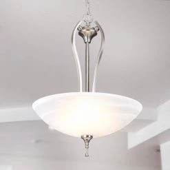 Cheapest 🌟 Glacier Point Collection 3-Light Satin Nickel Pendant with Ivory Cloud Glass Shade by Yosemite Home Decor 🤩 -NICOR Sales Store satin nickel yosemite home decor chandeliers 1351 3sn 31 1000