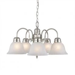 Best Pirce 😉 Manzanita 5-Light Satin Nickel Hanging Chandelier with Frosted Marble Glass Shade by Yosemite Home Decor 🤩