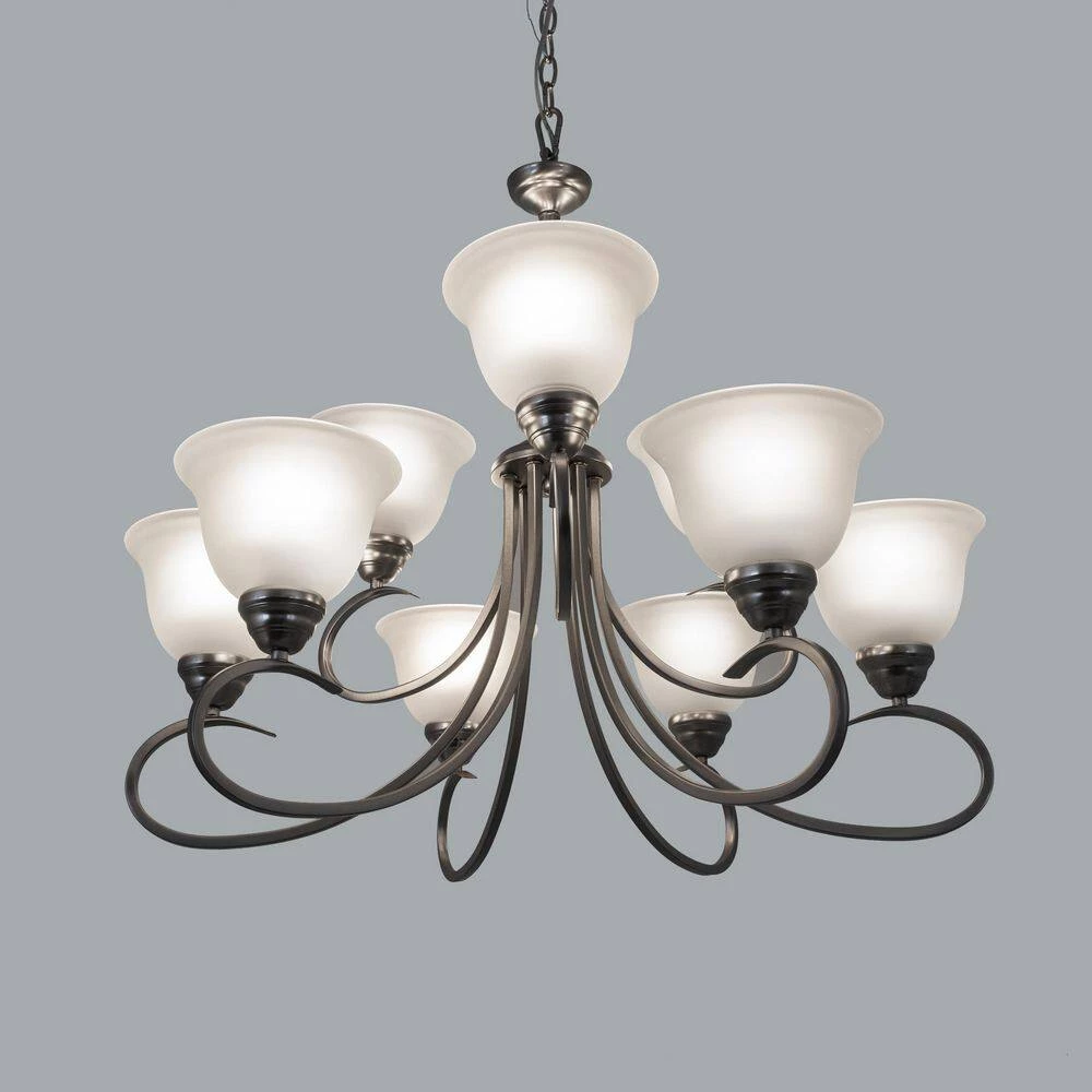 Budget 💯 9-Light Satin Nickel Chandelier with White Glass Shade by Yosemite Home Decor 🌟 5 Budget 💯 9-Light Satin Nickel Chandelier with White Glass Shade by Yosemite Home Decor 🌟 - Image 3