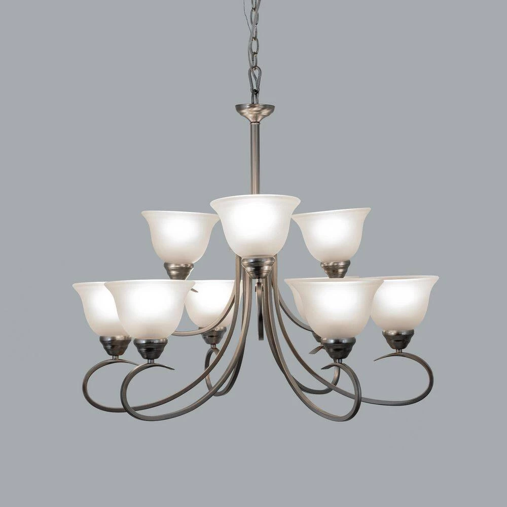 Budget 💯 9-Light Satin Nickel Chandelier with White Glass Shade by Yosemite Home Decor 🌟 8 Budget 💯 9-Light Satin Nickel Chandelier with White Glass Shade by Yosemite Home Decor 🌟 - Image 6