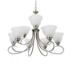 Budget 💯 9-Light Satin Nickel Chandelier with White Glass Shade by Yosemite Home Decor 🌟 17 Budget 💯 9-Light Satin Nickel Chandelier with White Glass Shade by Yosemite Home Decor 🌟 -NICOR Sales Store satin nickel yosemite home decor chandeliers 93455 9sn 44 1000