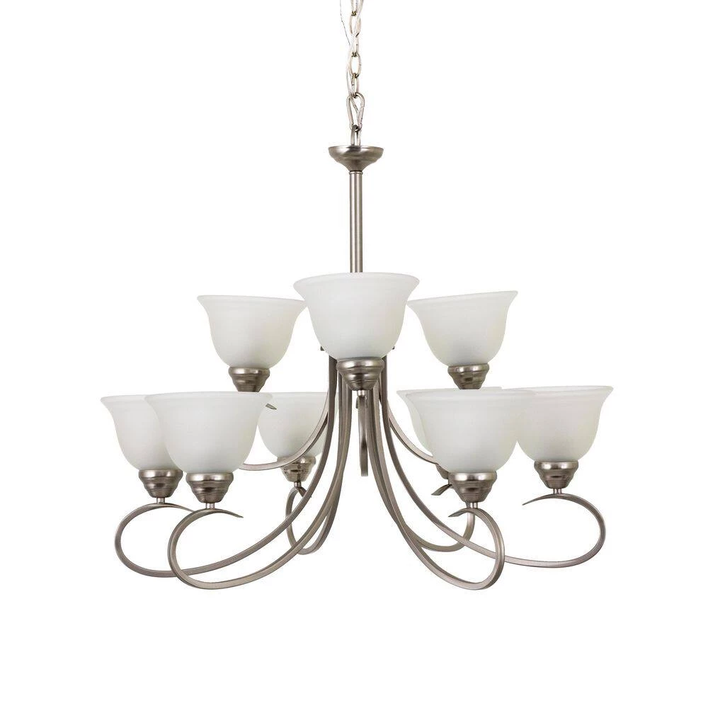 Budget 💯 9-Light Satin Nickel Chandelier with White Glass Shade by Yosemite Home Decor 🌟 7 Budget 💯 9-Light Satin Nickel Chandelier with White Glass Shade by Yosemite Home Decor 🌟 - Image 5
