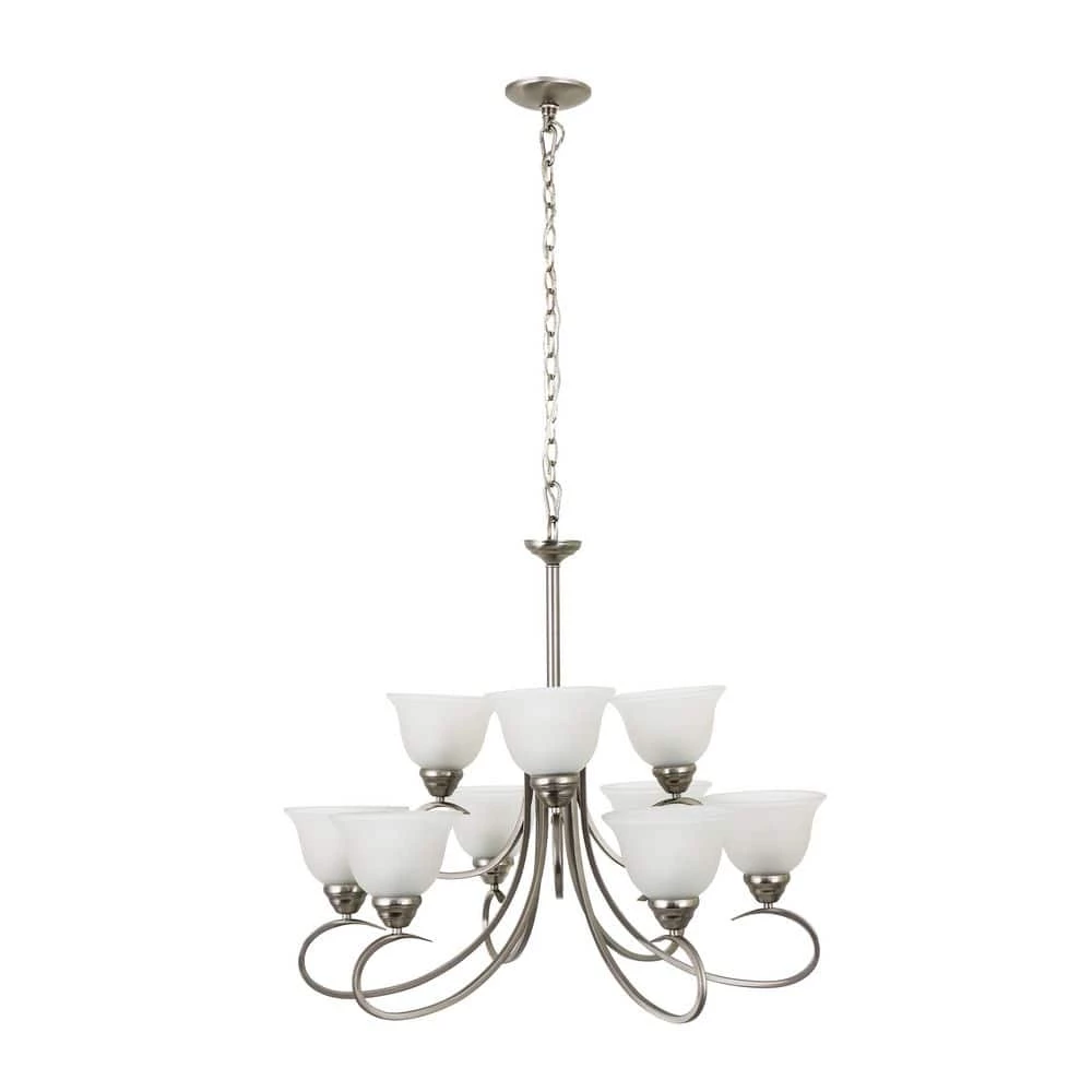 Budget 💯 9-Light Satin Nickel Chandelier with White Glass Shade by Yosemite Home Decor 🌟 3 Budget 💯 9-Light Satin Nickel Chandelier with White Glass Shade by Yosemite Home Decor 🌟