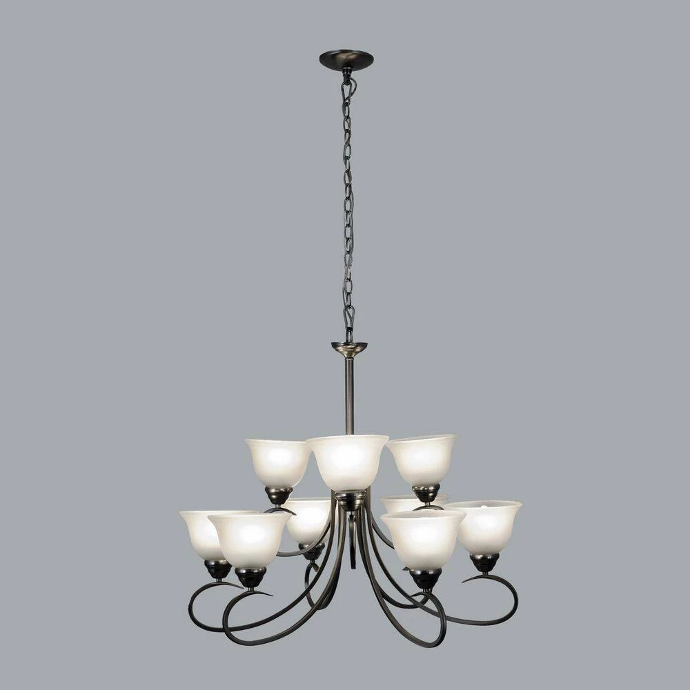 Budget 💯 9-Light Satin Nickel Chandelier with White Glass Shade by Yosemite Home Decor 🌟 6 Budget 💯 9-Light Satin Nickel Chandelier with White Glass Shade by Yosemite Home Decor 🌟 - Image 4