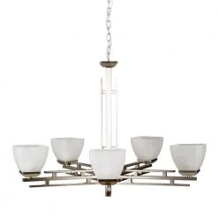 Best Pirce ๐ Half Dome 5-Light Satin Nickel Hanging Chandelier with White Frosted Glass Shade by Yosemite Home Decor ๐