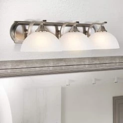 Wholesale 🛒 Glacier Point Collection 3-Light Satin Nickel Bathroom Vanity Light with Ivory Cloud Glass Shade by Yosemite Home Decor 😀 -NICOR Sales Store satin nickel yosemite home decor vanity lighting 1393sn 31 1000