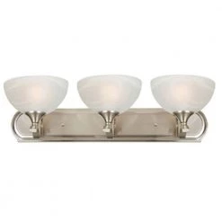 Wholesale 🛒 Glacier Point Collection 3-Light Satin Nickel Bathroom Vanity Light with Ivory Cloud Glass Shade by Yosemite Home Decor 😀