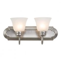 Cheap 🔥 Vanity Lighting Family 2-Light Satin Nickel Frame Bathroom Vanity Light with Alabaster Shade by Yosemite Home Decor ✔️