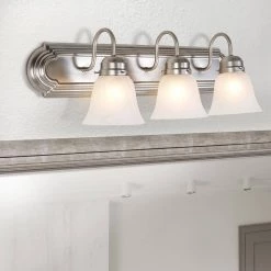 Hot Sale 💯 Vanity Lighting Family 3-Light Satin Nickel Frame Bathroom Vanity Light with Alabaster Glass Shade by Yosemite Home Decor 😀 -NICOR Sales Store satin nickel yosemite home decor vanity lighting 4993 3sn 31 1000