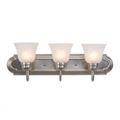 Hot Sale 💯 Vanity Lighting Family 3-Light Satin Nickel Frame Bathroom Vanity Light with Alabaster Glass Shade by Yosemite Home Decor 😀
