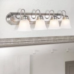 Buy 😉 Vanity Lighting Family 4-Light Satin Nickel Frame Bathroom Vanity Light with Alabaster Glass Shade by Yosemite Home Decor 🧨 -NICOR Sales Store satin nickel yosemite home decor vanity lighting 4994 4sn 31 1000
