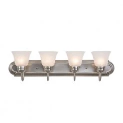 Buy 😉 Vanity Lighting Family 4-Light Satin Nickel Frame Bathroom Vanity Light with Alabaster Glass Shade by Yosemite Home Decor 🧨
