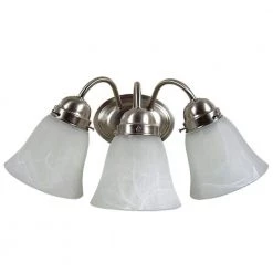 Cheap 🥰 Vanity Lighting Series 3-Light Satin Nickel Bathroom Vanity Light with White Marble Glass Shade by Yosemite Home Decor 💯