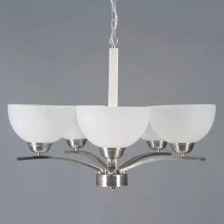 Discount ⌛ Alta Peak 5-Light Satin Steel Hanging Chandelier with Acid Wash Glass Shade by Yosemite Home Decor 🥰